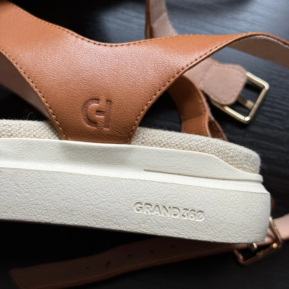 Cole Haan GrandPro Rally Leather Platform Sandals Tan 5.5